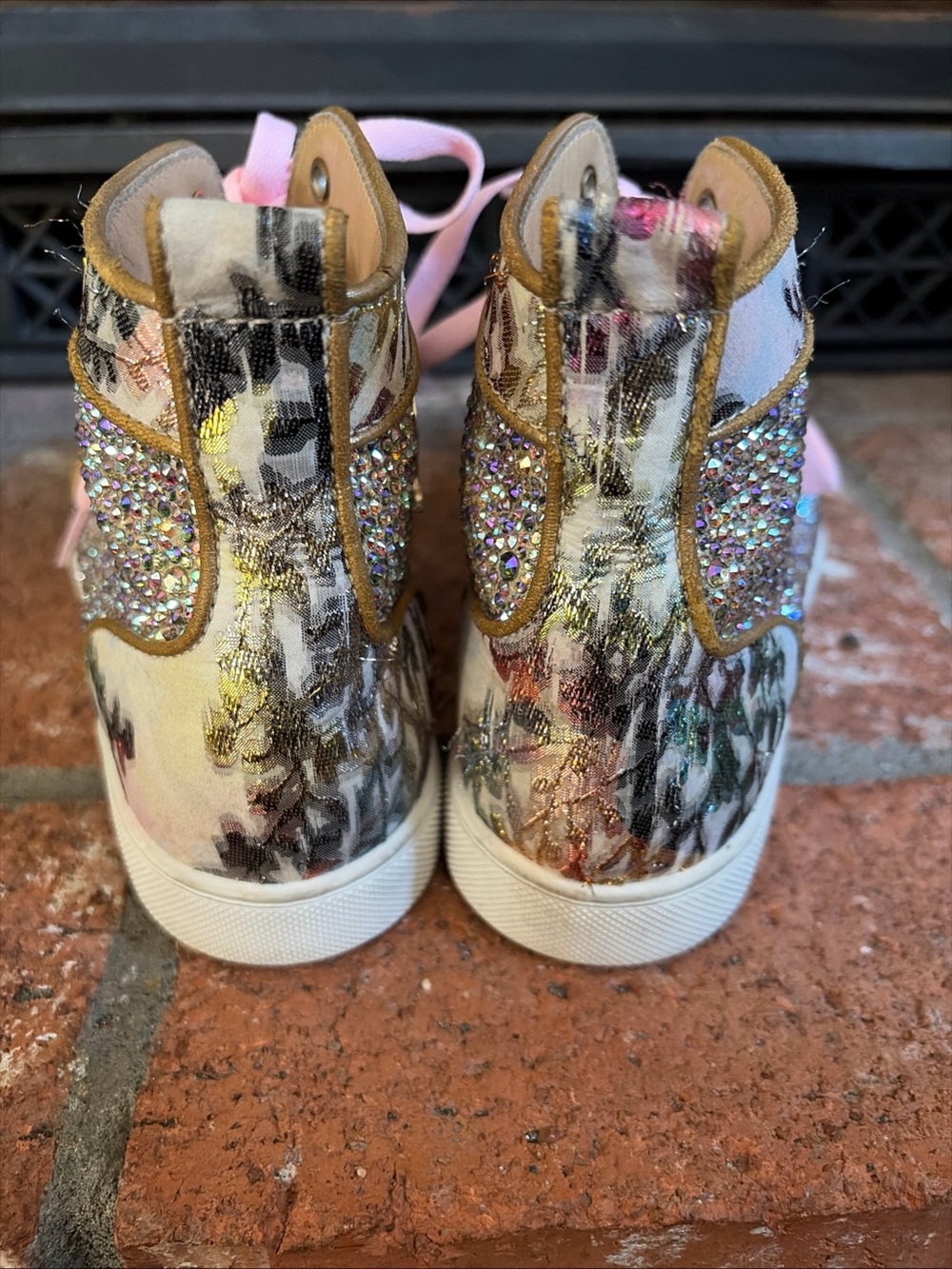 Authentic Christian Louboutin Glitter Floral  High Top Sneakers EU 37.5 US 7.5 - Picture 9 of 11